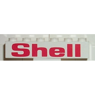 white brick 1 x 6 with red shell bold pattern