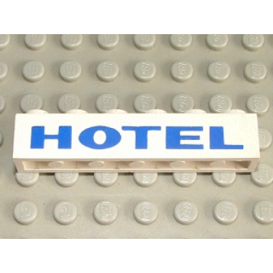 white brick 1 x 6 with blue hotel thick pattern