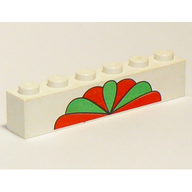 white brick 1 x 6 with alternating red and green petals pattern