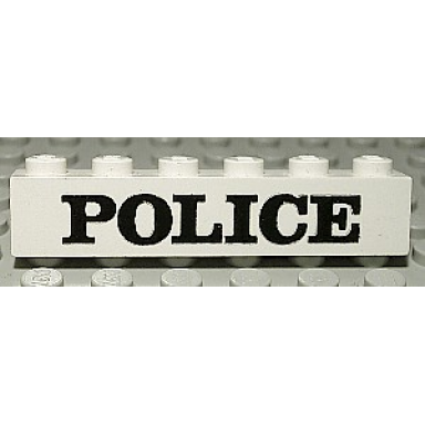 white brick 1 x 6 with black police serif pattern