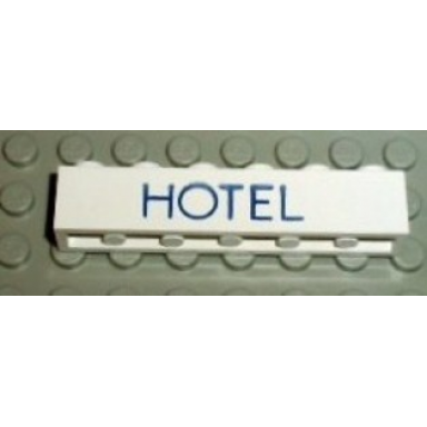 white brick 1 x 6 with blue hotel thin pattern