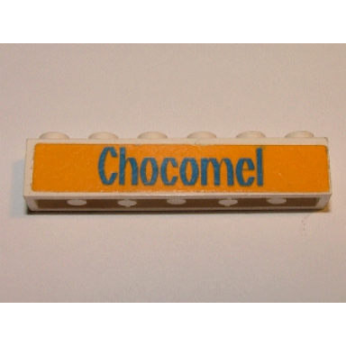 white brick 1 x 6 with blue chocomel pattern sticker - set 1620-2