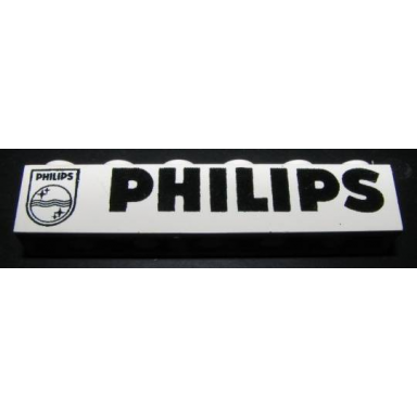 white brick 1 x 6 with black philips text and logo pattern