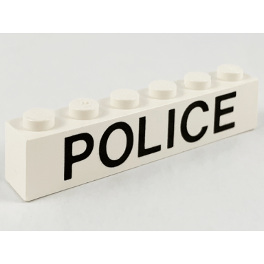 white brick 1 x 6 with black police sans-serif pattern