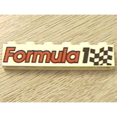 white brick 1 x 6 with formula 1 and checkered flag pattern