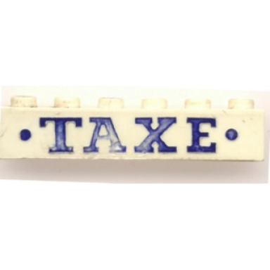 white brick 1 x 6 with blue taxe and dots bold pattern