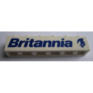 white brick 1 x 6 with blue britannia and logo pattern model right side sticker - set 1599