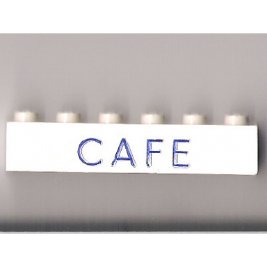 white brick 1 x 6 with blue cafe pattern