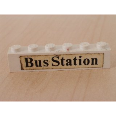 white brick 1 x 6 with black bus station pattern sticker - set 379-1