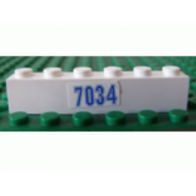 white brick 1 x 6 with blue 7034 pattern sticker - set 7034