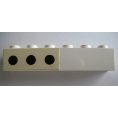 white brick 1 x 6 with 3 black spots left pattern sticker - set 364
