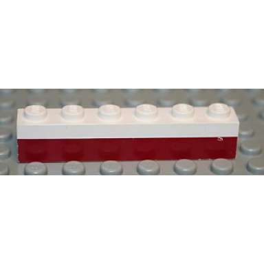 white brick 1 x 6 with dark red bottom stripe pattern
