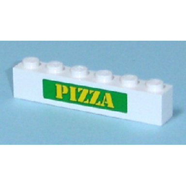 white brick 1 x 6 with yellow pizza on green backgound pattern sticker - set 7641