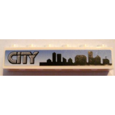 white brick 1 x 6 with gray city and skyline on blue background pattern sticker - set 8404