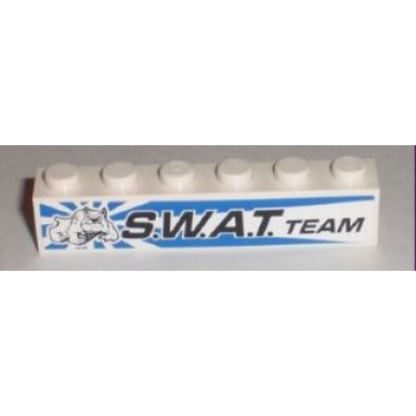 white brick 1 x 6 with bulldog and s.w.a.t team pattern model left side sticker - set 8211