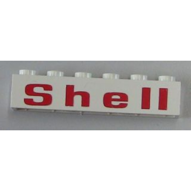 white brick 1 x 6 with red shell wide with squared e pattern