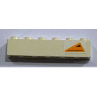 white brick 1 x 6 with orange triangle with black triangle and dots pattern model left side sticker - set 7163