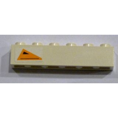 white brick 1 x 6 with orange triangle with black triangle and dots pattern model right side sticker - set 7163