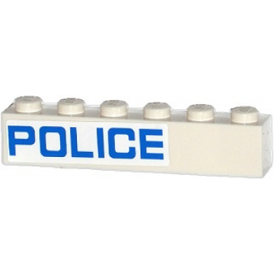 white brick 1 x 6 with blue police pattern model left side sticker - sets 60045 60046