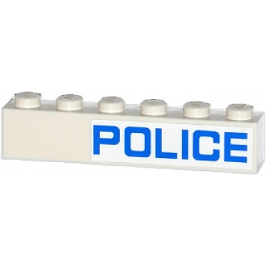 white brick 1 x 6 with blue police pattern model right side sticker - sets 60045 60046