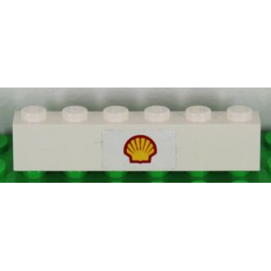 white brick 1 x 6 with shell logo pattern sticker - set 1256