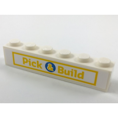 white brick 1 x 6 with yellow pick build sign pattern sticker - set 40178