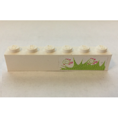 white brick 1 x 6 with grass and hearts pattern sticker - set 7586