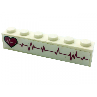 white brick 1 x 6 with magenta heart and heart beat pattern model right side sticker - set 41318