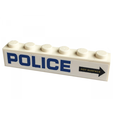 white brick 1 x 6 with blue police and black arrow with hot surface pattern model left side sticker - set 60173