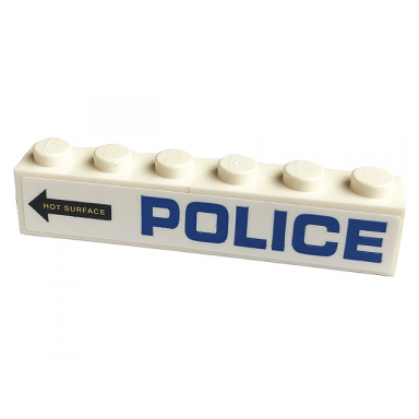 white brick 1 x 6 with blue police and black arrow with hot surface pattern model right side sticker - set 60173