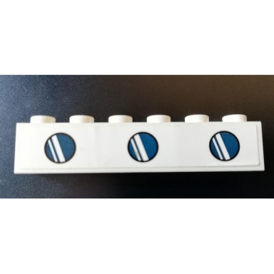 white brick 1 x 6 with 3 dark blue round airplane windows pattern sticker - set 76130