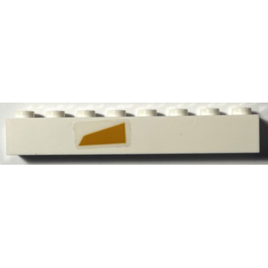 white brick 1 x 6 with bright light orange trapezoid off-center pattern model left side sticker - set 75309