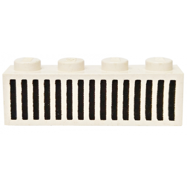 white brick 1 x 4 with black grille with 15 vertical lines pattern