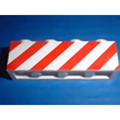 white brick 1 x 4 with red danger stripes pattern printed version