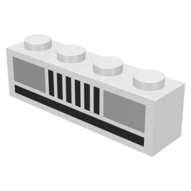 white brick 1 x 4 with grille lines and white car headlights pattern