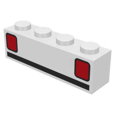 white brick 1 x 4 with red car taillights and black stripe pattern