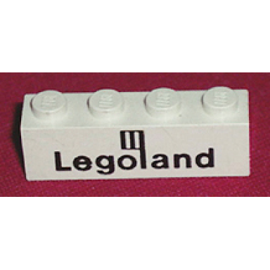 white brick 1 x 4 with black legoland logo pattern