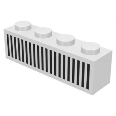 white brick 1 x 4 with black grille with 20 vertical lines pattern