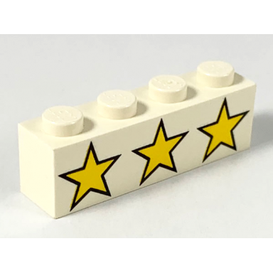 white brick 1 x 4 with 3 yellow stars pattern