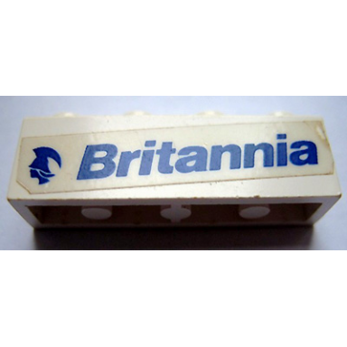 white brick 1 x 4 with blue britannia and logo pattern model left side sticker - set 1599