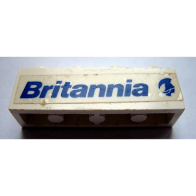 white brick 1 x 4 with blue britannia and logo pattern model right side sticker - set 1599