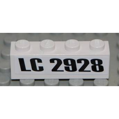 white brick 1 x 4 with black lc 2928 pattern sticker - set 2928