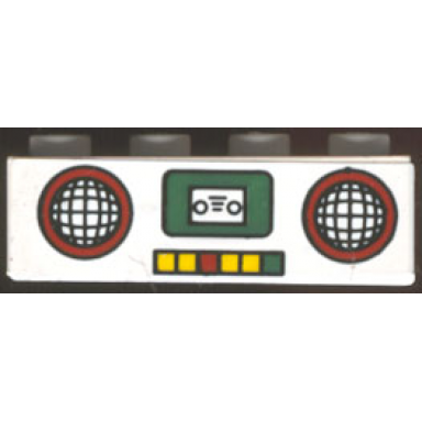 white brick 1 x 4 with radio and tape player pattern sticker - set 4165