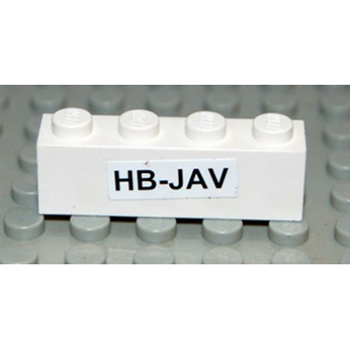 white brick 1 x 4 with black hb-jav on white pattern sticker - set 4032-8