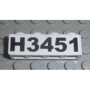 white brick 1 x 4 with black h3451 pattern sticker - set 3451