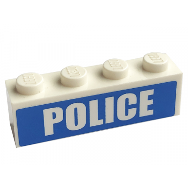 white brick 1 x 4 with white police bold font on blue background pattern sticker - sets 7498 7743