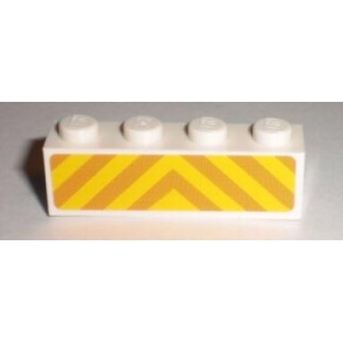 white brick 1 x 4 with orange and yellow danger stripes pattern sticker - set 7733