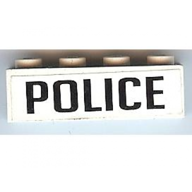 white brick 1 x 4 with black police pattern sticker - sets 6111 8135 8665