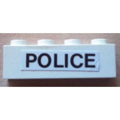 white brick 1 x 4 with black police on white background pattern sticker - set 6676