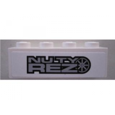 white brick 1 x 4 with nuty rez on white background pattern sticker - set 8495